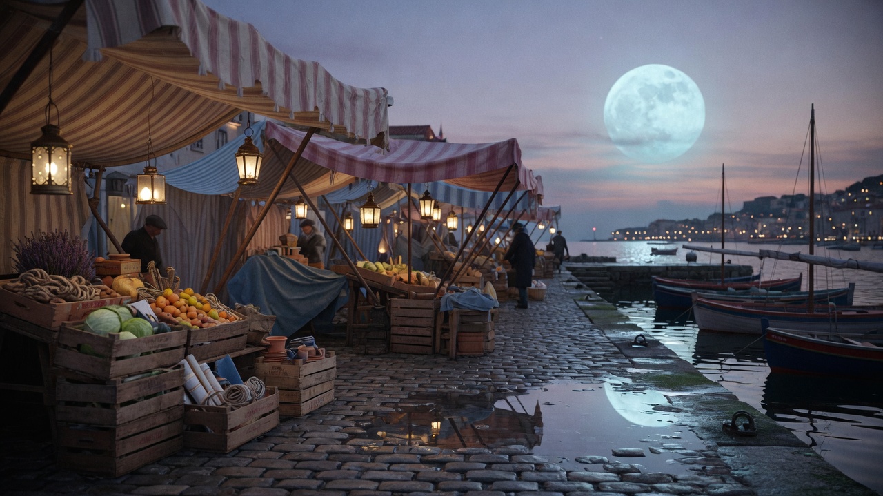 Warm evening light on a European harbor